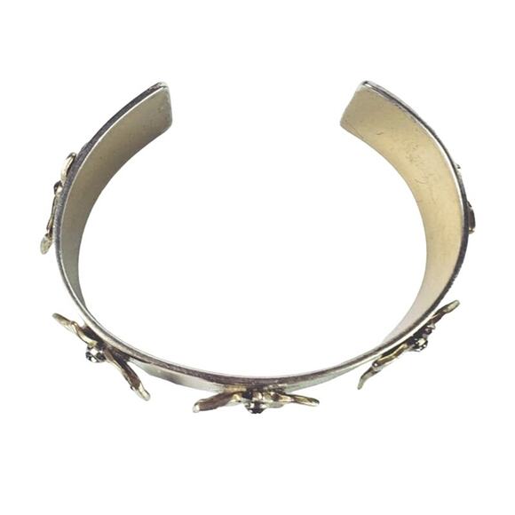 Kenneth Cole Reaction Gold Tone Floral Cuff Bracelet Rhinestone - Picture 5 of 5